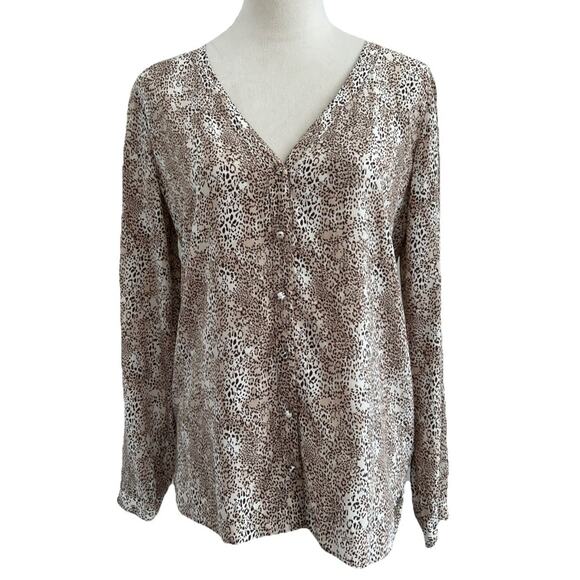 Joie Blouse Top Womens Small 100% Silk Animal Print Button Up V-Neck Workwear - Picture 1 of 12
